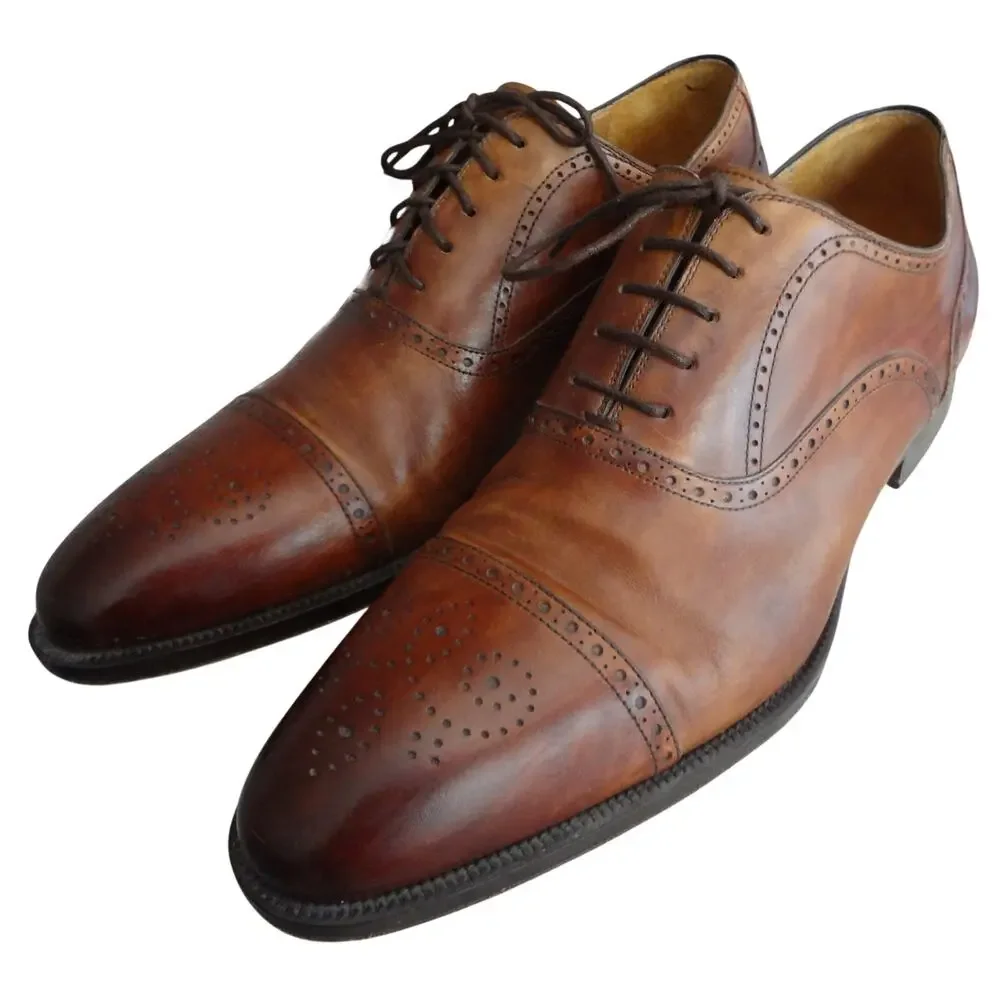 Magnanni Medallion Lincoln Dress Shoe 11.5 Neiman Marcus Brown Leather Oxford